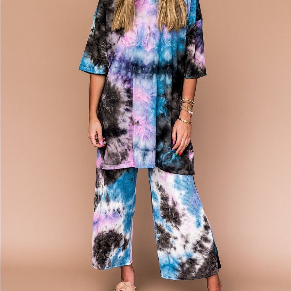 LALA ORIGINAL DESIGN: Lex Ribbed Playsuit in Moody Tie Dye. Size Large.